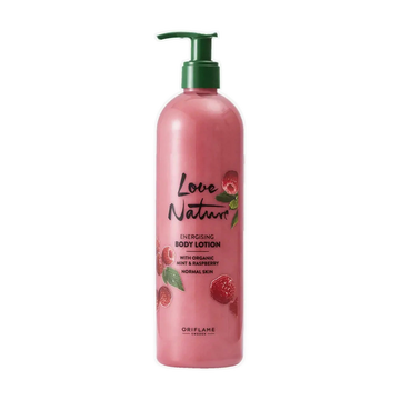 Lotiune de corp energizanta cu menta si zmeura organica Love Nature XXL, 500 ml