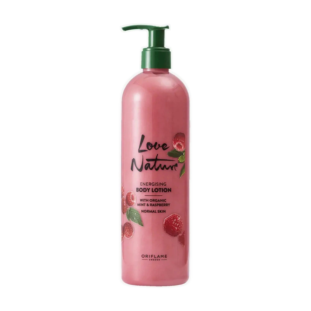 Lotiune de corp energizanta cu menta si zmeura organica Love Nature XXL, 500 ml