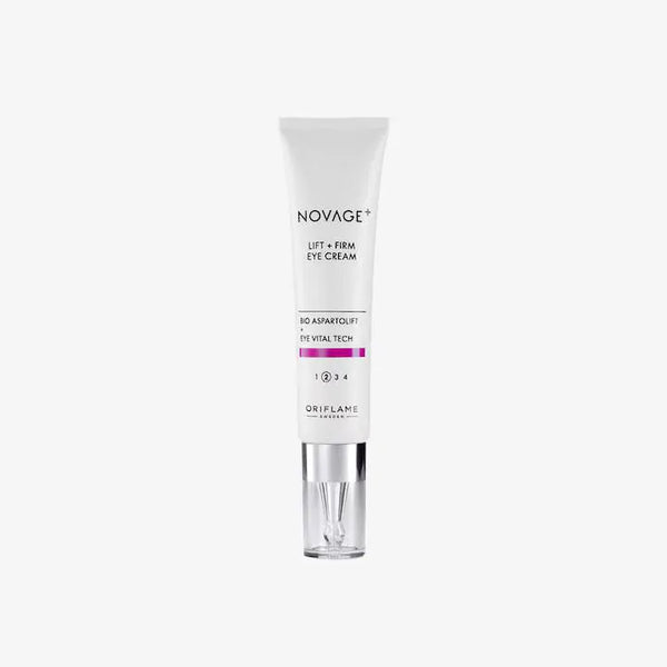 Crema de ochi Novage+ Lift + Firm Oriflame, dezvoltata pentru a ridica si oferi fermitate zonei ochilor, pentru un aspect improspatat, mai tineresc si mai bine definit, 15ml